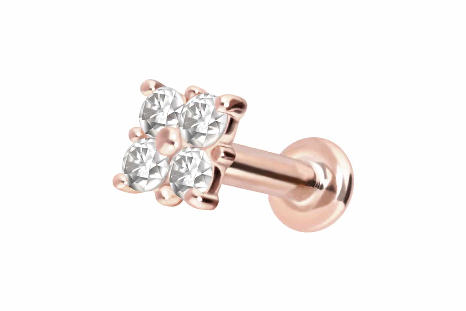 14 Karat Gold Labret Piercing mit Innengewinde MOISSANIT-QUADRAT